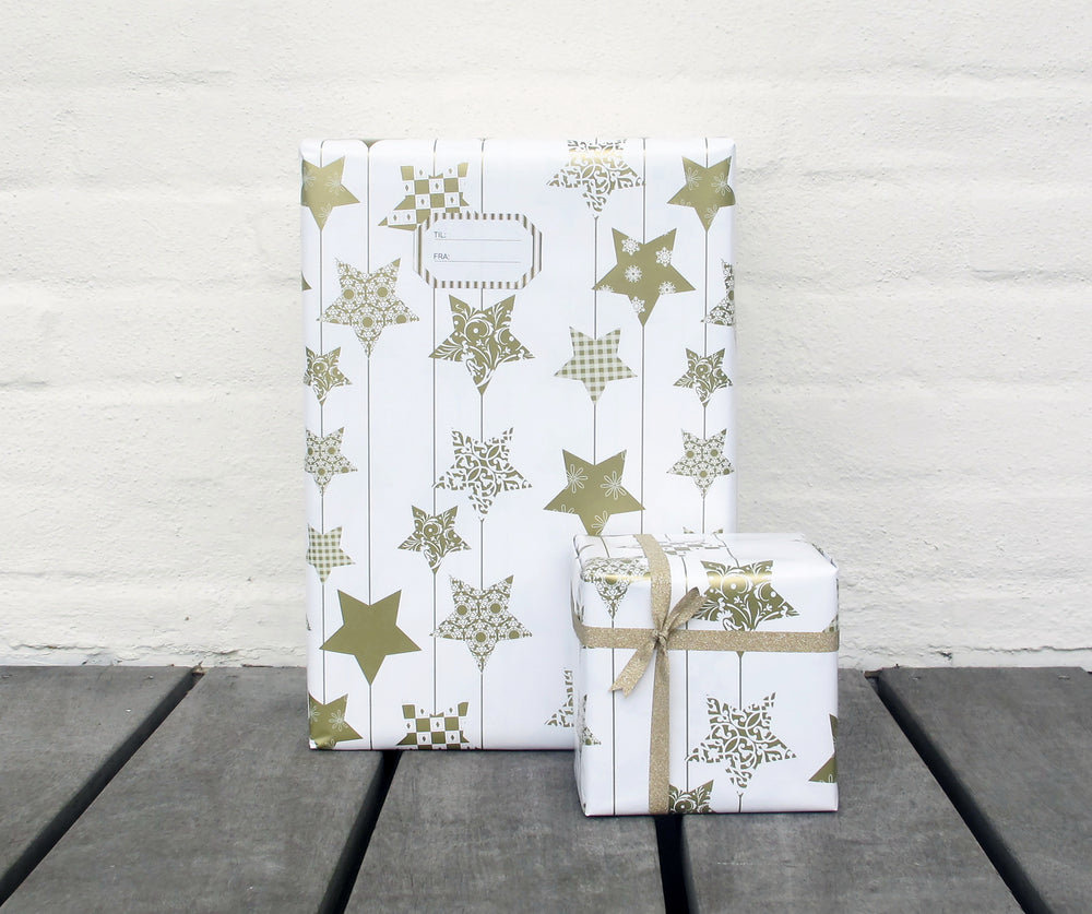 GAVEPAPIR STJERNE GULD PRINT 3 M