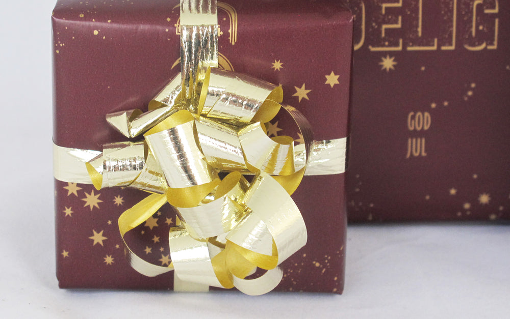 GAVEPAPIR BORDEAUX MED GULD METALLIC GOD JUL  3 M