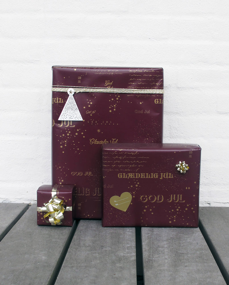 GAVEPAPIR BORDEAUX MED GULD METALLIC GOD JUL  3 M