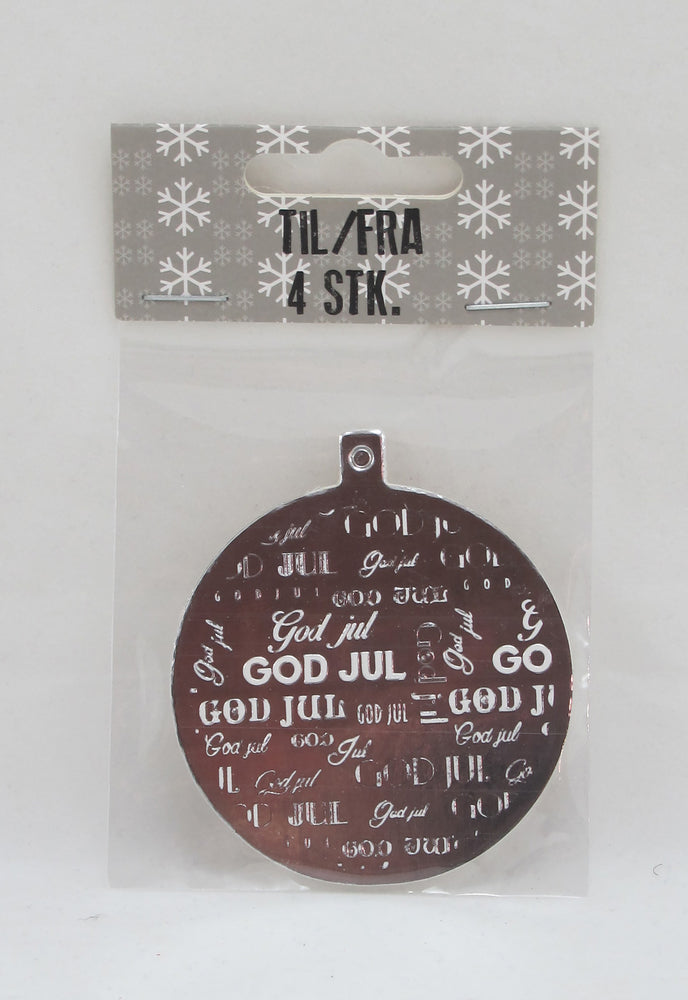 KORT TIL/FRA JULEKUGLE SØLV FOIL 4 STK