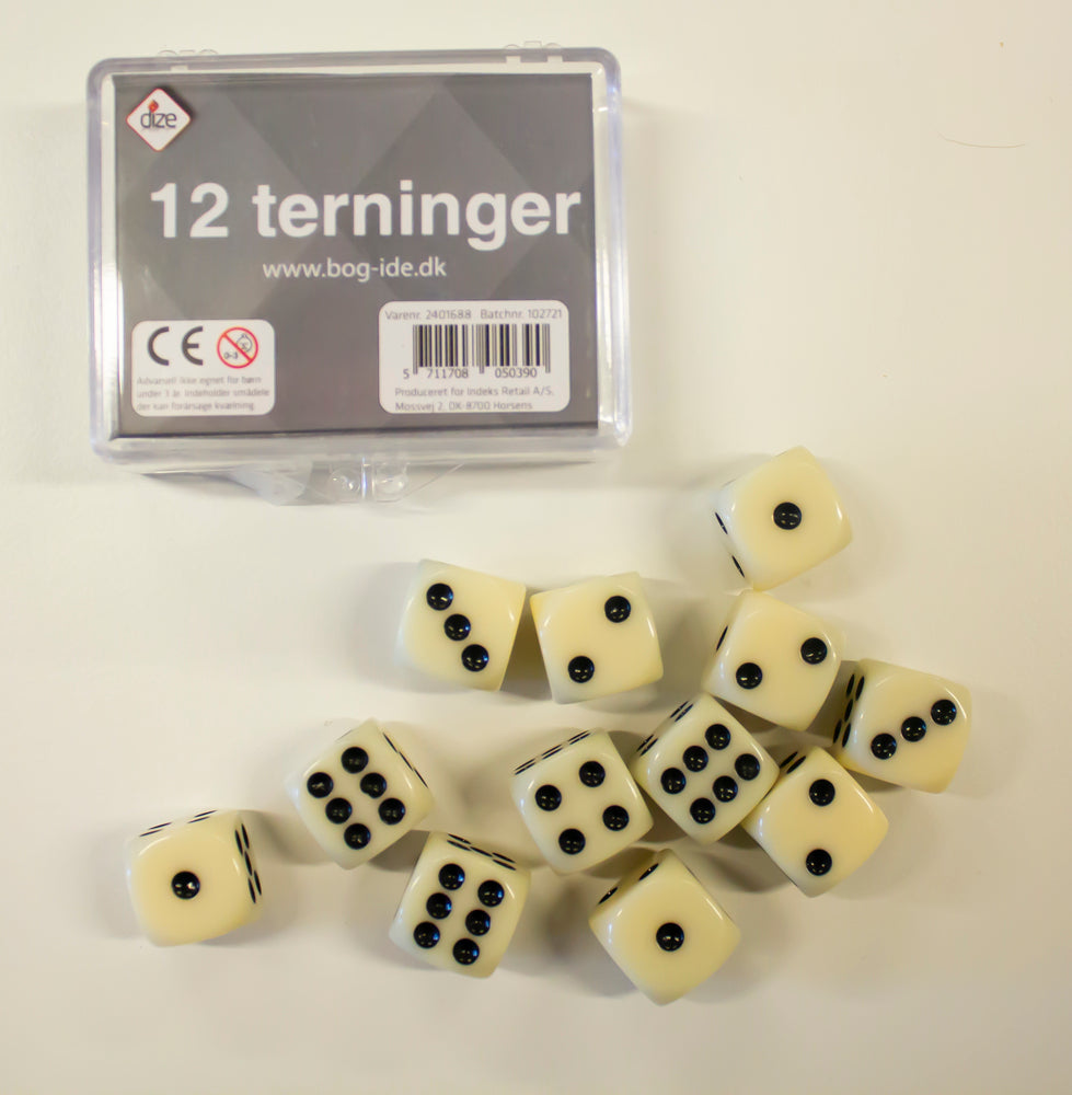 Terninger 12 stk. i æske
