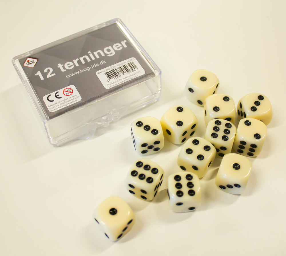 Terninger 12 stk. i æske