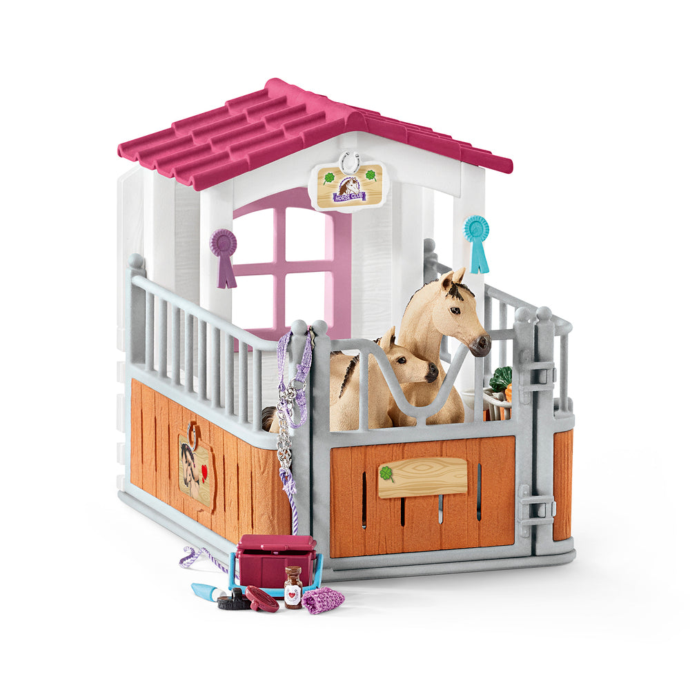 Schleich horse stall with arab horses and groom
