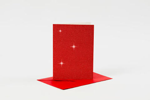 KORT OG KUVERTER RØD GLITTER 4SÆT