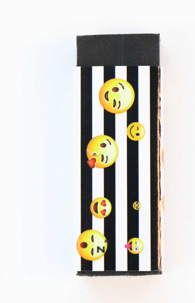 Viskelæder sort med smiley og striber