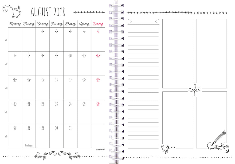 UGEKALENDER MAY. 18/19 A5 DOODLE HØJFORMAT