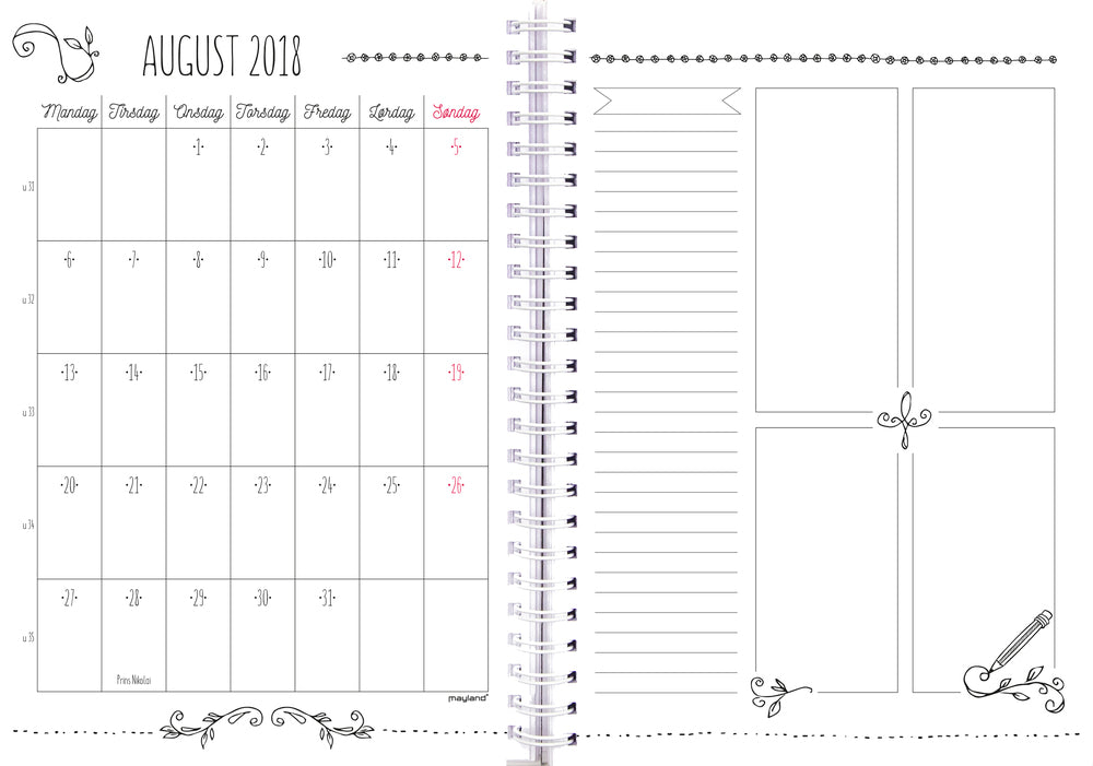 UGEKALENDER MAY. 18/19 A5 DOODLE HØJFORMAT