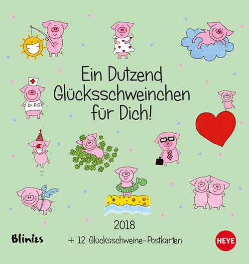 Dutzend Glücksschweine Blinies Postkartenkalender 2018