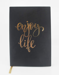 NOTESBOG A5 PU SORT ENJOY LIFE