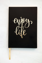 NOTESBOG A5 PU SORT ENJOY LIFE