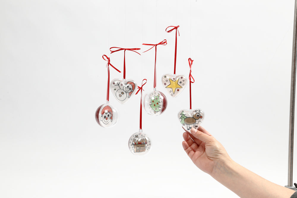 KUGLER OG HJERTER MED INDVENDIG PYNT KREATIV JUL