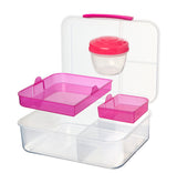 Madkasse pink med indsatser og yoghurtbæger 1,7 L