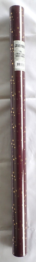 GAVEPAPIR BORDEAUX STJERNER GULD  FOIL 1 M X 70 CM