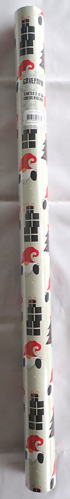 GAVEPAPIR GRÅ NISSE/JULETRÆ/GAVER 3 M X 70 CM