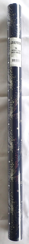 GAVEPAPIR MØRKEBLÅ JULETRÆ SØLV FOIL 1 M X 70 CM