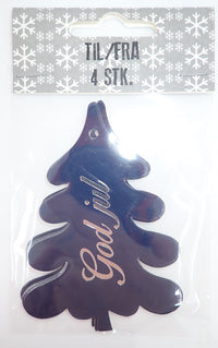 KORT TIL/FRA JULETRÆ MÆRKEBLÅ GOD JUL SØLV FOIL 4 STK