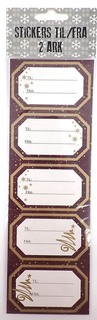 STICKERS TIL/FRA BORDEAUX/GULD RAMME STJERNE/JULETRÆ 2 ARK