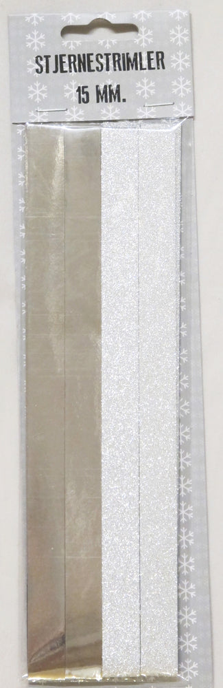 STJERNESTRIMLER GLITTER/METALLIC SØLV 15 MM 24 STK