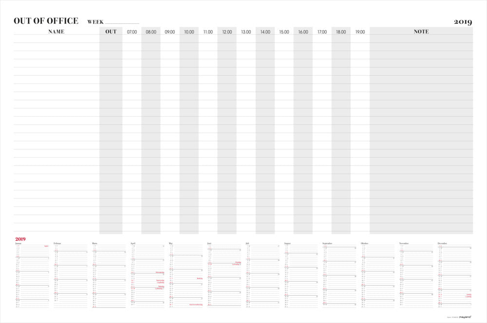 WHITEBOARD OUT OF OFFICE PLANNER 2019 MAYLAND