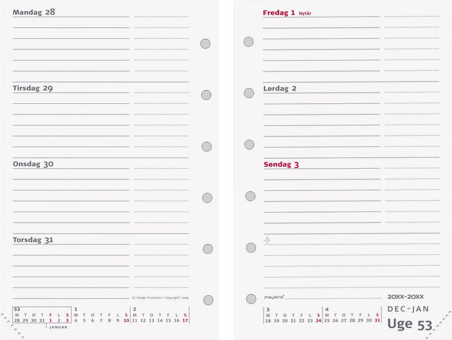 SYSTEM MINI UGEKALENDER TVÆRFORMAT REFILL 2019 MAYLAND