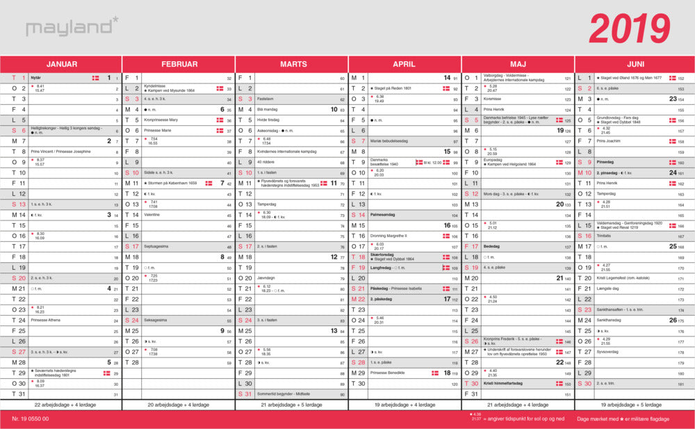 KONTORKALENDER STOR  2019 MAYLAND