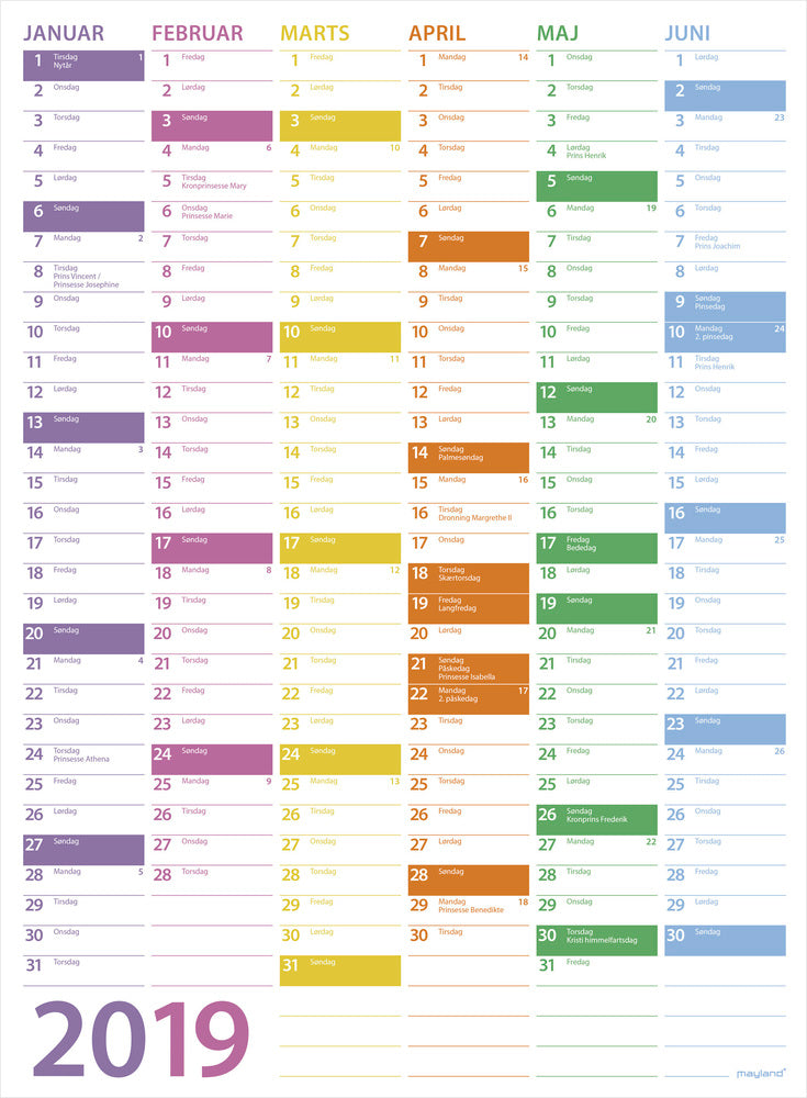 Vægkalender trend   2019 mayland