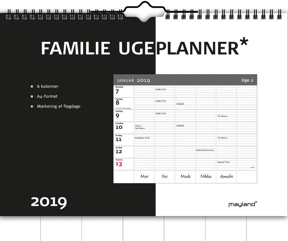 VÆGKALENDER UGE A4  2019 MAYLAND