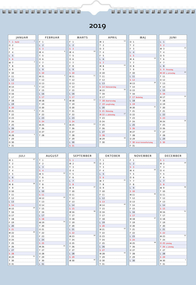 FAMILIE ÅRSKALENDER 7 KOLONNER, 2019 MAYLAND