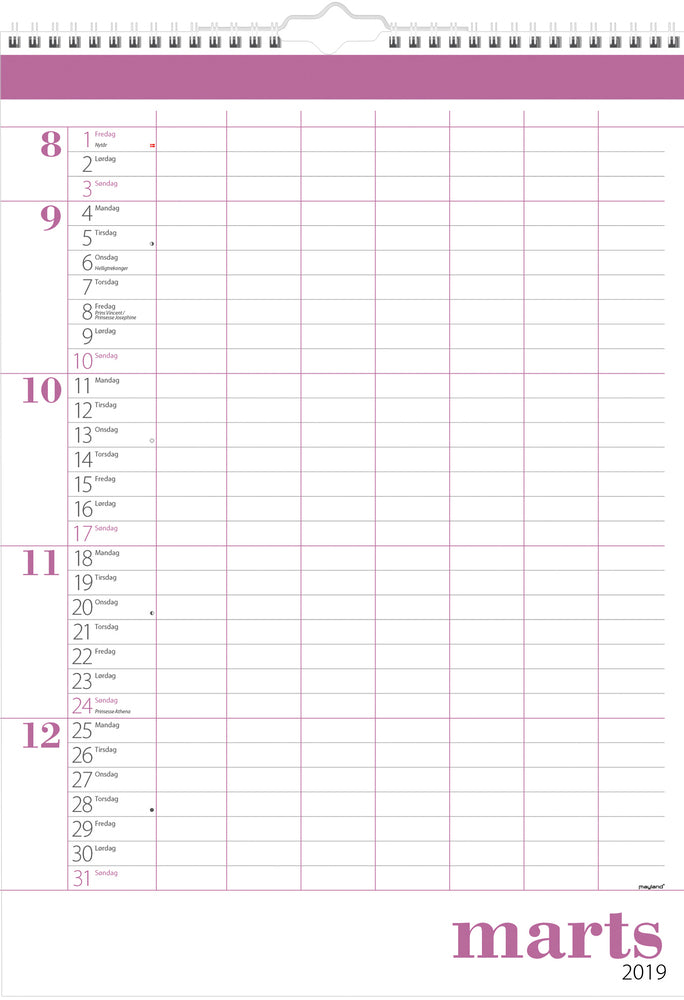 FAMILIEKALENDER STOR  2019 MAYLAND