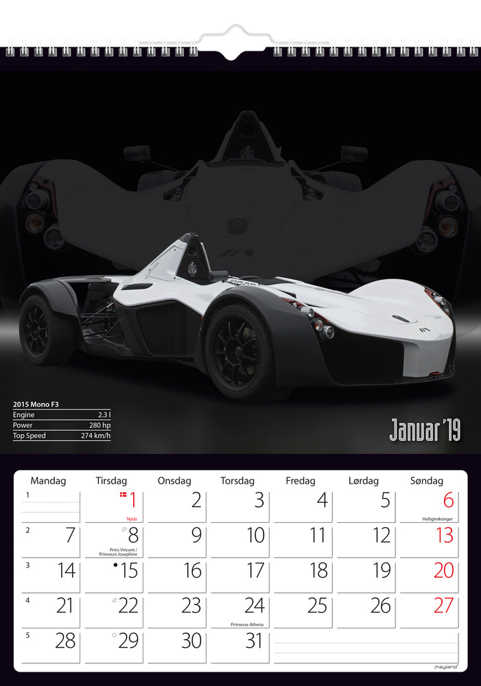 VÆGKALENDER BILER  2019 MAYLAND