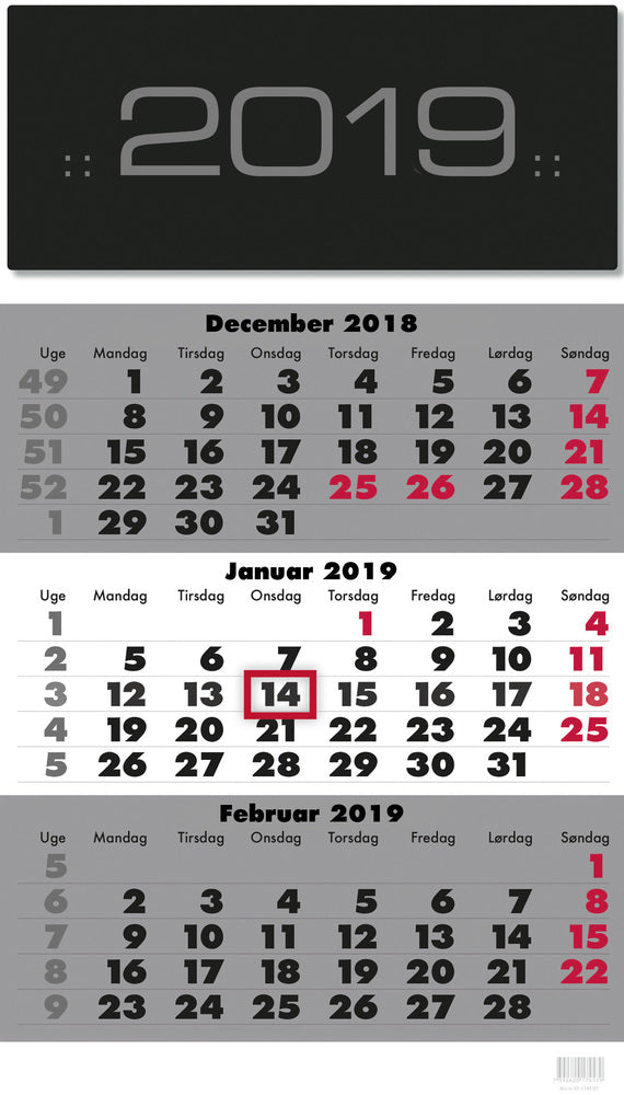 Vægkalender triplanner   2019 mayland