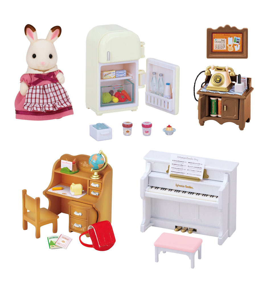 Sylvanian familie kanin og møbel sæt