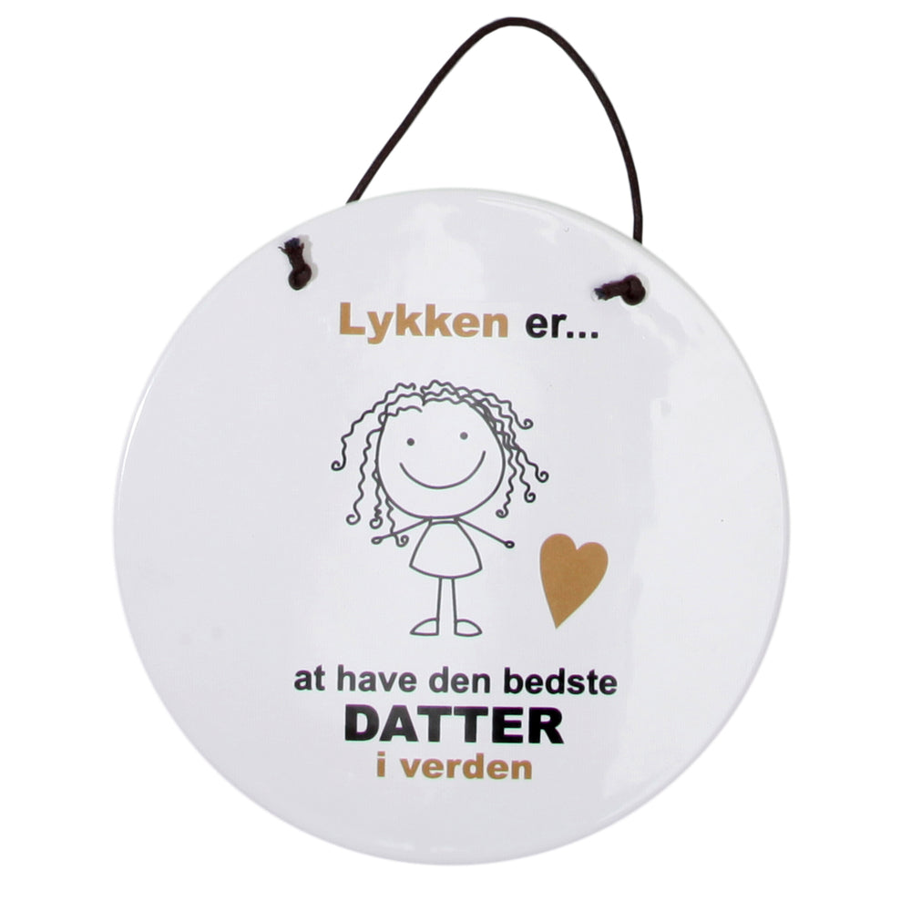 KERAMIK PLATTE DATTER LYKKEN ER HVID