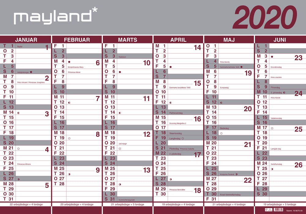 KÆMPEKALENDER MAY. 19/20 2X6 MDR. PAPIR