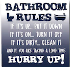 Citatmagnet bathroom rules 9x9cm