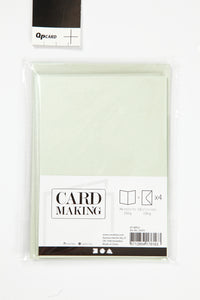 KORT OG KUVERTER KORT 10,5X15 CM LYS GRØN PERLEMOR 4SÆT