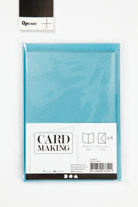 KORT OG KUVERTER KORT 10,5X15 CM BLÅ PERLEMOR 4SÆT