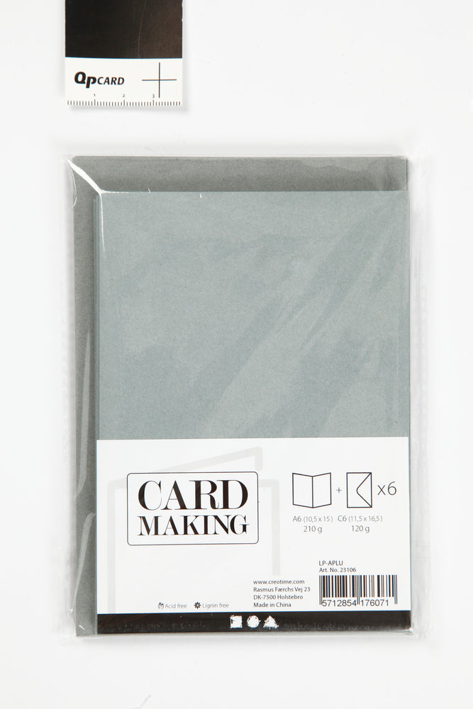 KORT OG KUVERTER KORT 10,5X15 CM GRÅ 6SÆT