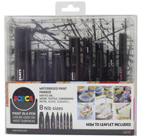 Paintmarker Uni POSCA nib size sæt sort 8 stk
