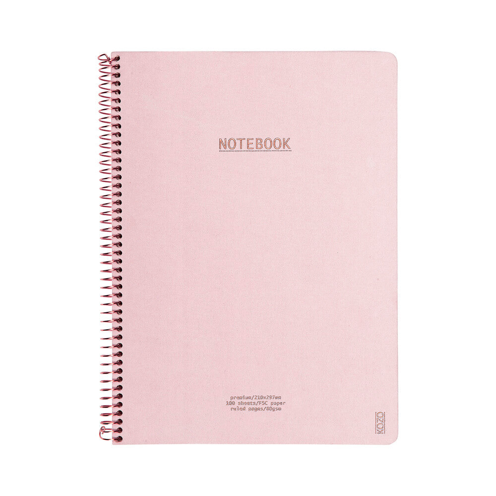 Notesbog kozo premium A4 lyserød linjeret