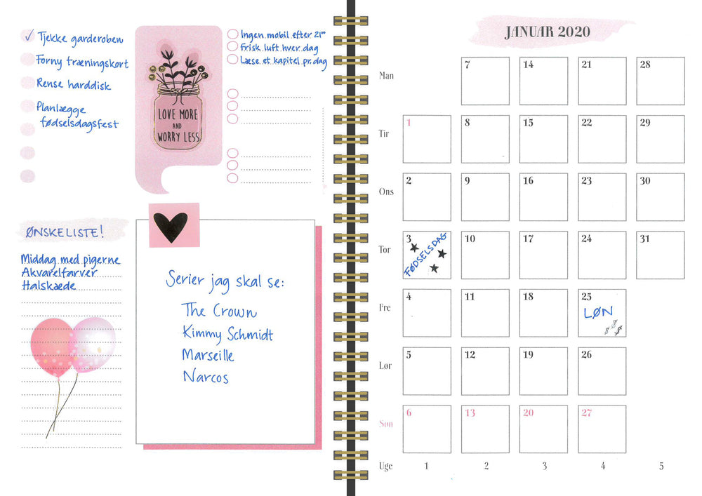 UGEKALENDER A5 LIFE PLANNER PINK  2020 MAYLAND