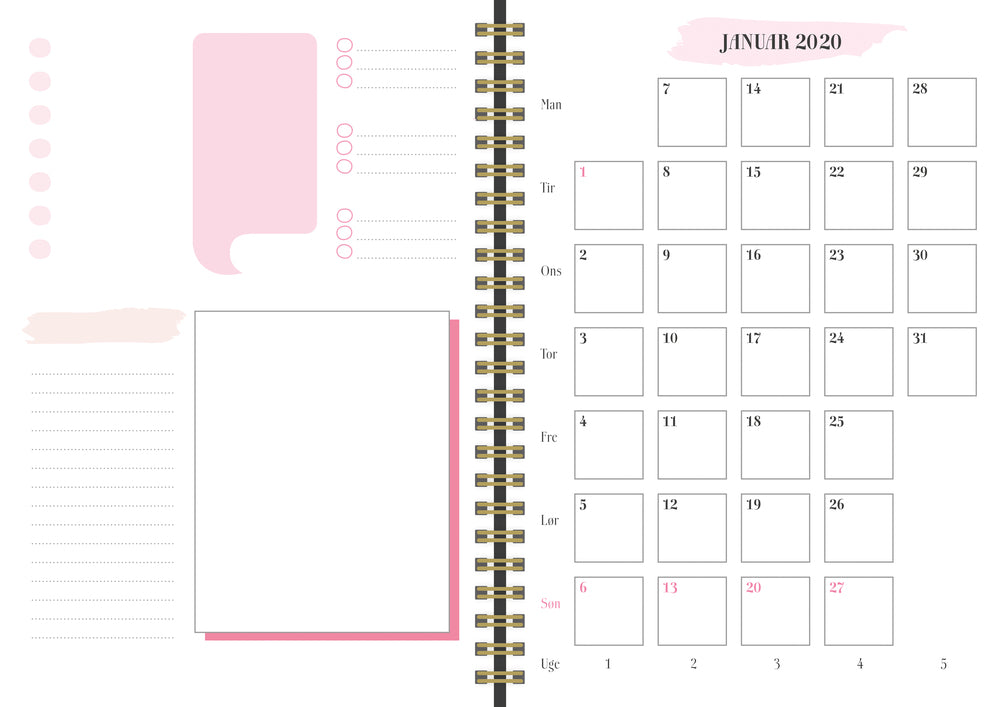 UGEKALENDER A5 LIFE PLANNER PINK  2020 MAYLAND