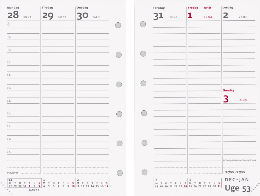 SYSTEM MINI UGEKALENDER HØJFORMAT REFILL 2020 MAYLAND