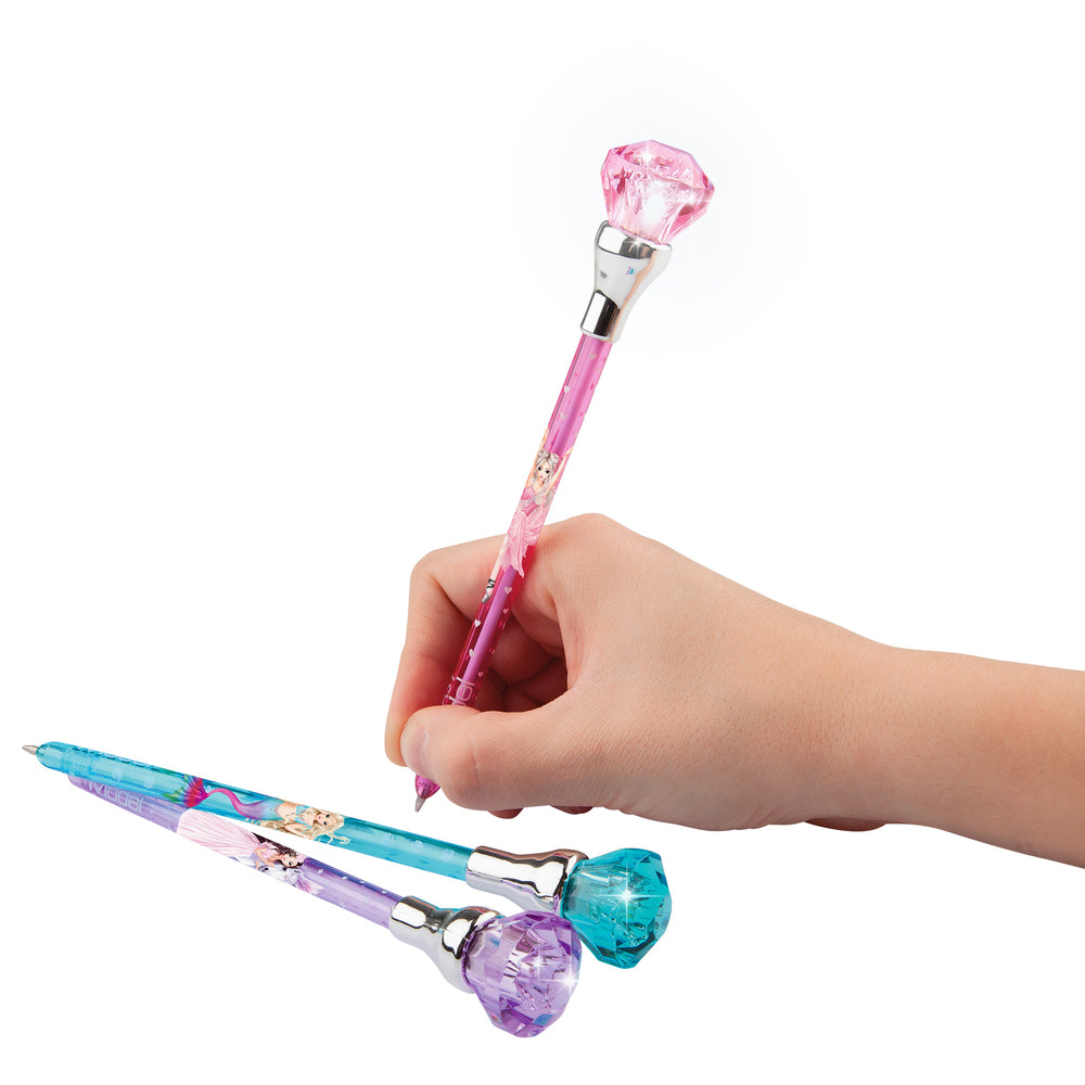 Fantasy kuglepen m/diamant top og lys