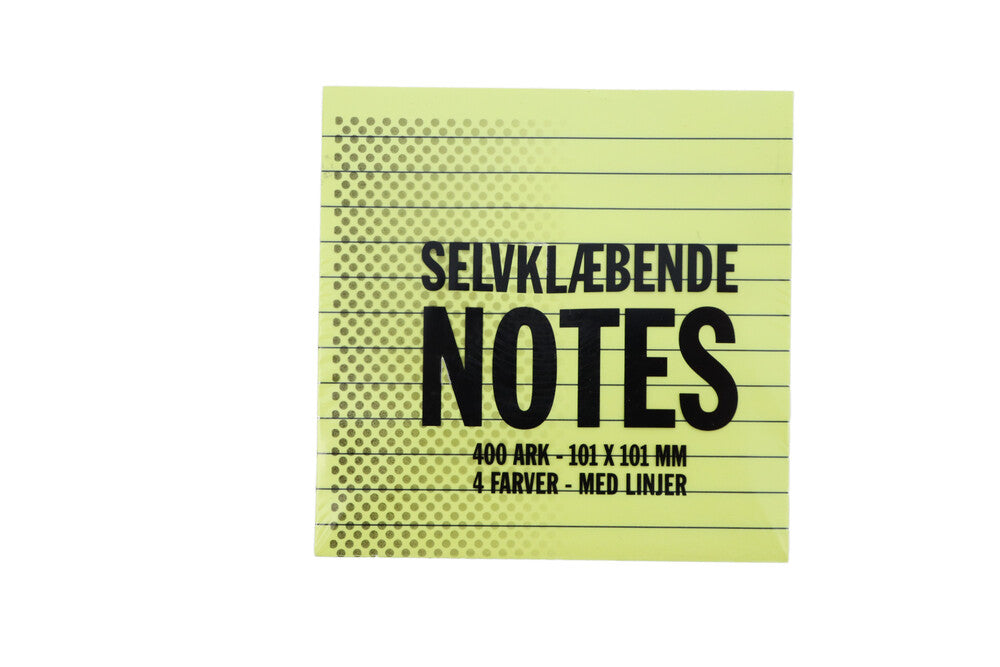 Selvklæbende notes m/linjer 4 farver 101x101mm.