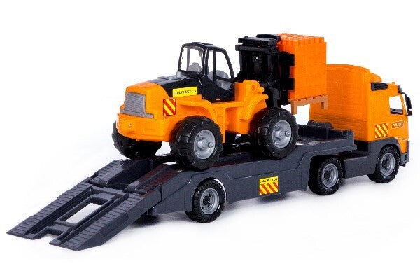 Volvo lastbil med trailer og gaffeltruck