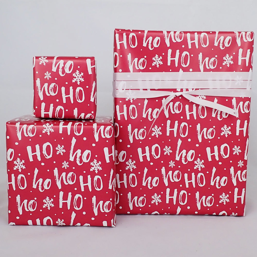 GAVEPAPIR RØD HO-HO-HO METALLIC 3 M X 70 CM