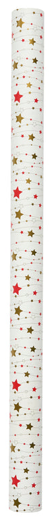 GAVEPAPIR METALLIC RØD/GULD STJERNER PÅ RANKER 3 M X 70 CM