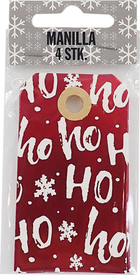 MANILLA METALLIC RØD HO HO HO 4 STK
