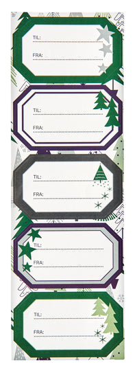 STICKERS TIL/FRA MØRK/LYS GRØN JULETRÆ/STJERNER 2 ARK